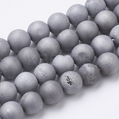 Electroplate Natural Druzy Geode Weathered Agate Beads Strands G-S284-10mm-07-1