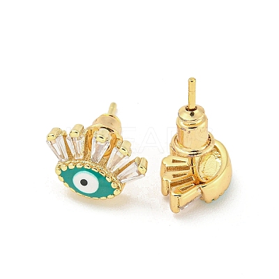 Evil Eye Real 18K Gold Plated Brass Stud Earrings EJEW-L269-103G-02-1