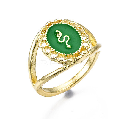 Rack Plating Alloy Enamel Wide Band Rings RJEW-T011-38LG-RS-1