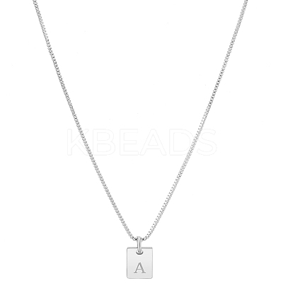 1Pc Stainless Steel Letter Rectangle Pendant Necklaces NJEW-LP0001-34A-P-1