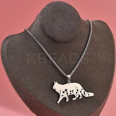 201 Stainless Steel Hollow Cat Shaped Pendant Box Chain Necklaces NJEW-M086-06P-1