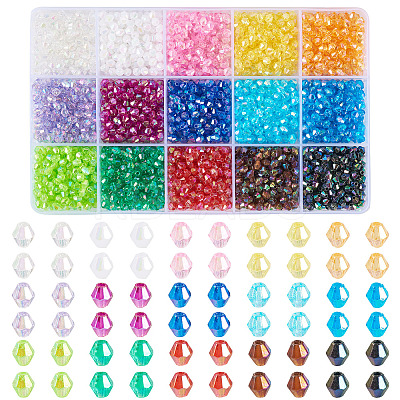 2250Pcs 15 Colors Bicone AB Color Plated Eco-Friendly Transparent Acrylic Beads TACR-TA0001-51-1