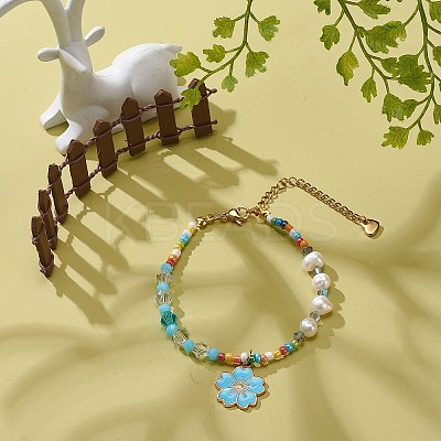 Alloy Enamel Sakura Charm Bracelet BJEW-JB08850-1