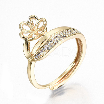 Adjustable Brass Micro Cubic Zirconia Finger Ring Settings KK-T062-63G-NF-1