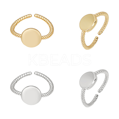 4Pcs 2 Colors Brass Flat Round Open Cuff Ring RJEW-UN0002-43-1