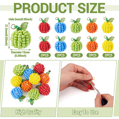 10Pcs 5 Styles Glass Seed Beaded Fruit Pendants PALLOY-TA00221-1