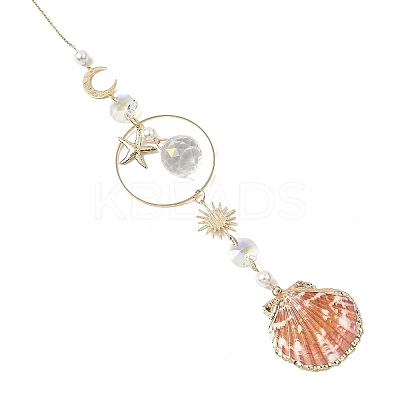 Electroplate Sea Shell & Glass Pendants Starfish Shell Hanging Suncatchers HJEW-JM04563-1