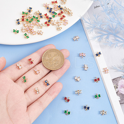 30Pcs 6 Colors Brass Cubic Zirconia Charms KK-PH0005-66-1
