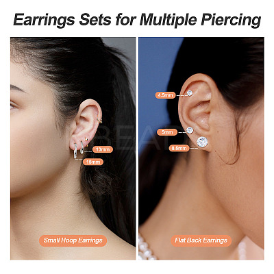 16Pcs 8 Style Clear Cubic Zirconia Stud Earrings & Stainless Steel Huggie Hoop Earrings DIY-TA0004-54-1