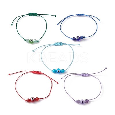 Natural & Synthetic Mixed Gemstone Braided Bead Bracelet BJEW-JB10016-1