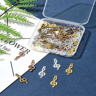 50Pcs 5 Colors Tibetan Style Treble Clef Pendants TIBEP-FS0001-28-1