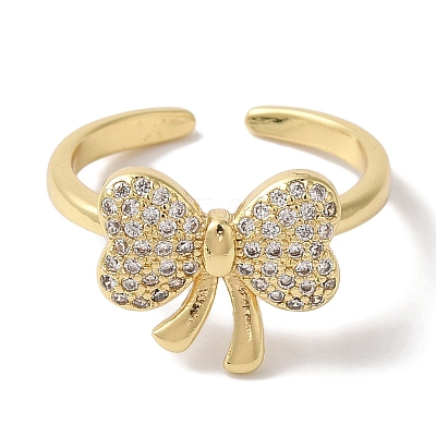 Bowknot Brass Micro Pave Clear Cubic Zirconia Open Cuff Rings for Women LS-RJEW-C098-03G-1