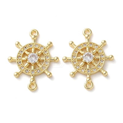 Rack Plating Brass Clear Cubic Zirconia Helm Connector Charms KK-C084-20G-1
