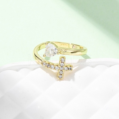 Brass Micro Pave Cubic Zirconia Cuff Rings for Women RJEW-L334-04G-1