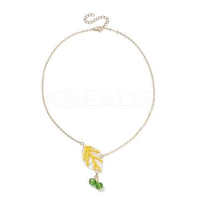 Handmade Glass Seed Beaded Leaf Shape Pendant Brass Cable Chain Necklaces for Women NJEW-MZ00127-03-1