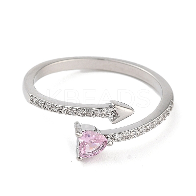 Heart Brass Micro Pave Cubic Zirconia Open Cuff Rings for Women LS-RJEW-S416-02P-01-1