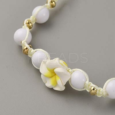 2Pcs Glass Seed Round Beads Stretch Bracelets & Plumeria Resin Beads Braided Bead Bracelets for Women BJEW-WH0023-64B-1