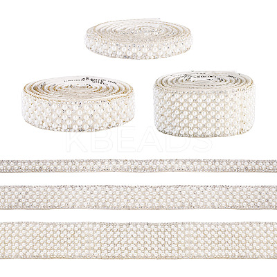 3 Yards 3 Styles Imitation Pearl Hotfix Rhinestone Ribbon Trimming DIY-TA0013-16-1
