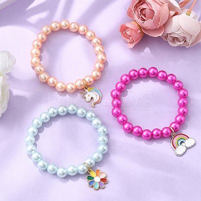 3Pcs 3 Colors ABS Plastic Imitation Pearl Beads Stretch Bracelets BJEW-JB11584-1