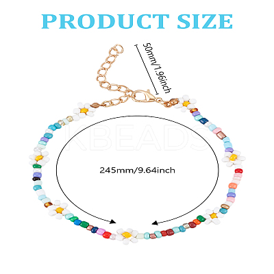 1Pc Flower Glass Seed Beads Anklets for Women AJEW-LP0007-20B-1