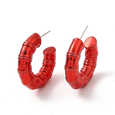 Bamboo Ring Acrylic Stud Earrings EJEW-P251-09-1