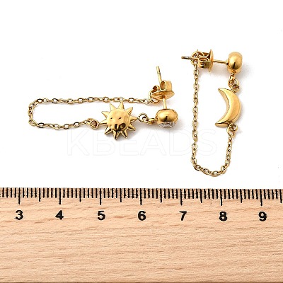 Moon & Sun 304 Stainless Steel Micro Pave Clear Cubic Zirconia Tassel Stud Earrings EJEW-B140-04G-1