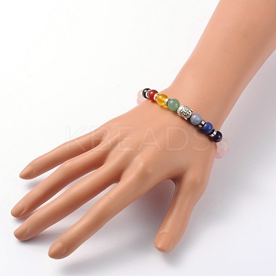 Buddha Head Gemstone Beaded Stretch Bracelets BJEW-JB01862-04-1