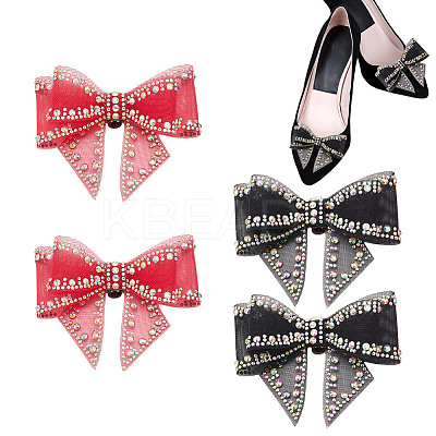 4Pcs 2 Colors Bowknot Polyester Rhinestone Shoe Decorations AJEW-HY0001-80A-1