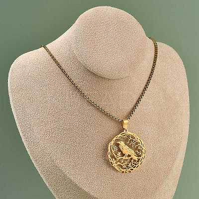 201 Stainless Steel Hollow Hummingbird Pendant Box Chain Necklaces for Women Men LS-NJEW-M086-05G-1
