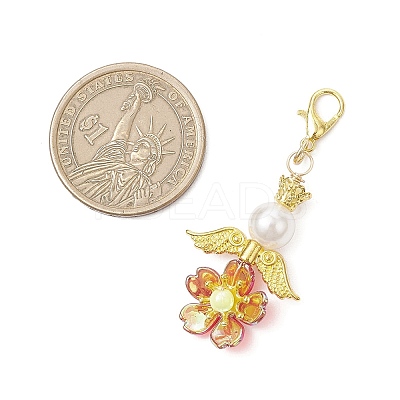 Flower Acrylic & ABS Plastic Imitation Pearl Pendant Decorations HJEW-JM03529-02-1
