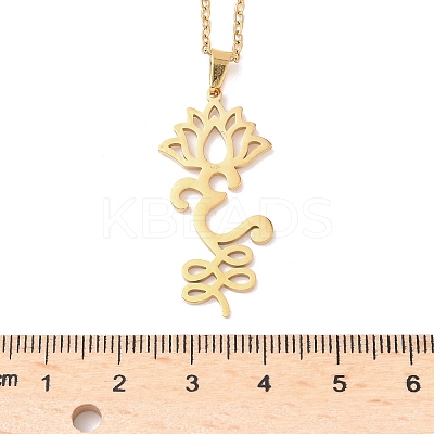 304 Stainless Steel Hollow Cut Yoga Om Lotus Flower Pendant Necklaces NJEW-Z073-02G-04-1