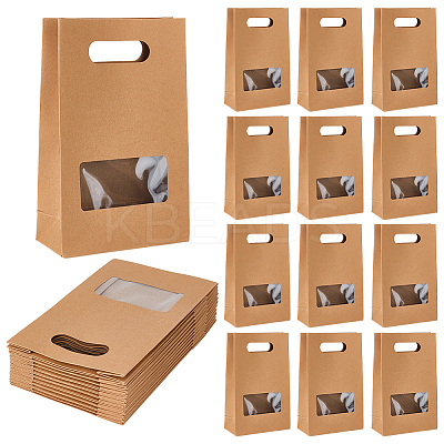 Kraft Paper Gift Bags with Visible Window and Die Cut Hole Handles ABAG-WH0032-124-1