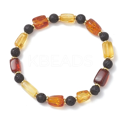 Natural Amber and Lava Rock Beads Stretch Bracelets for Women Men BJEW-JB13385-1