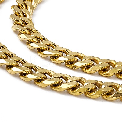 PVD Vacuum Plating 201 Stainless Steel Cuban Link Chain Necklace with 304 Stainless Steel Clasps for Men Women NJEW-M194-01C-G-1
