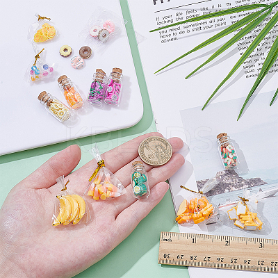 Mixed Shape Glass Bottle Miniature and Resin Mini Imitation Food Decoration DJEW-WR0001-07-1