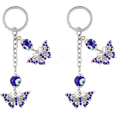 2Pcs Alloy Rhinestone Butterfly Pendant Keychain KEYC-CP0001-19-1
