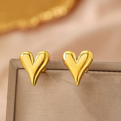 304 Stainless Steel Heart Stud Earrings LS-EJEW-F398-01G-1