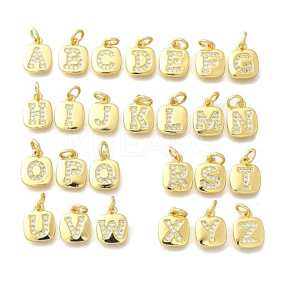 26Pcs Brass Micro Pave Cubic Zirconia Charms KK-R218-03G-1