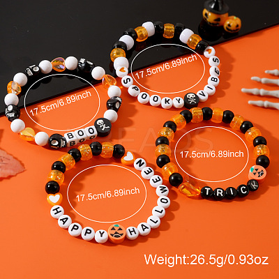 4Pcs Spooky Halloween Acrylic & Glass Beaded Stretch Bracelets EK3057-1-1