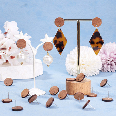 20 Pairs Walnut Wood Stud Earring Findings MAK-TAG0001-01-1