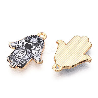 Printed Light Gold Tone Alloy Pendants ENAM-N056-206H-1