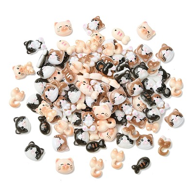 100Pcs Cat & Fish Resin Cabochons MRMJ-CJ0001-40-1