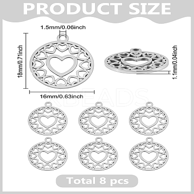 8Pcs 201 Stainless Steel Pendants STAS-LP0003-65-1