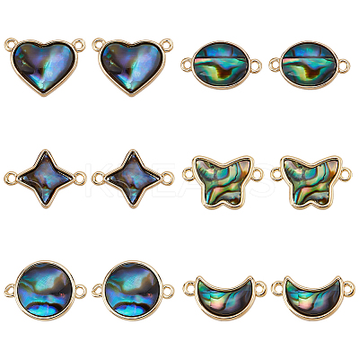 12Pcs 6 Styles Paua Shell Connector Charms FIND-FH0007-96G-1