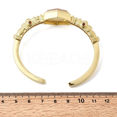 Hexagon Brass Pave Natural Cherry Blossom Agate & Cubic Zirconia Cuff Bangles for Women BJEW-Z172-01G-05-1