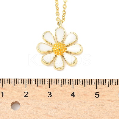 Brass White Enamel Flower Pendant Necklaces for Women NJEW-S449-07G-1