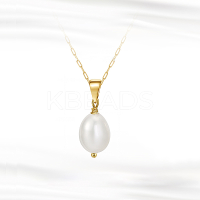 Natural Pearl Pendant Necklace with 925 Sterling Silver Paperclip Chains NJEW-I124-148-1