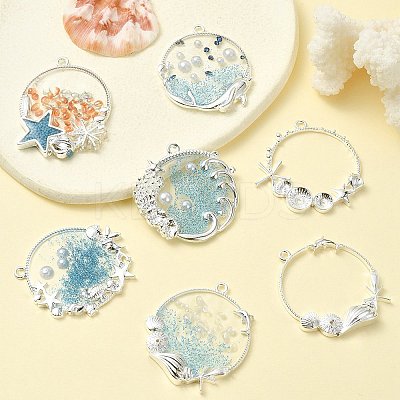12Pcs 6 Styles Ocean Style Alloy Open Back Bezel Pendants FIND-YW0004-47-1
