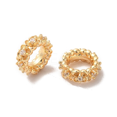 Brass Micro Pave Cubic Zirconia Rondelle European Beads KK-M242-03G-1