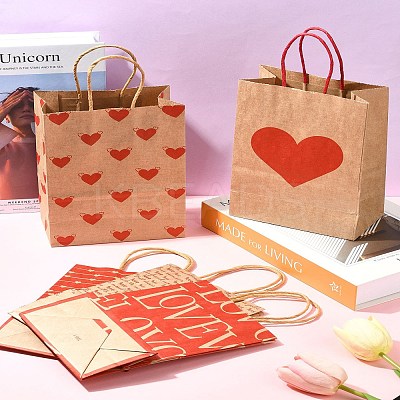 12Pcs 5 Styles Valentine's Day Heart Printed Paper Bags CARB-FS0001-07-1